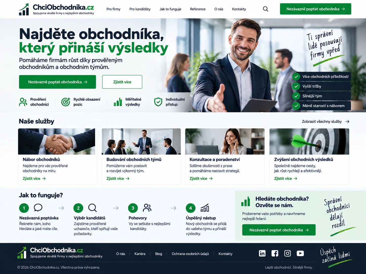 Ilustrační návrh webu ChciObchodnika.cz pro vyhledání a nábor obchodních profesionálů